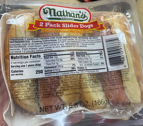 Nathans Famous Slider Hot Dog in Microwave Bun - 2 per pack -- 24 packs per case