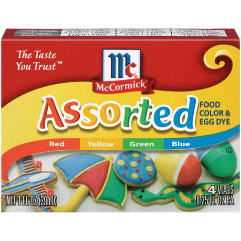 Mccormick Assorted Food Colors and Egg Dye Seasoning, 1 Fluid Ounce -- 144 per case.
