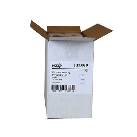 National Checking Company White Bond 1 Ply Register Roll, 3.25 inch -- 30 rolls per case.