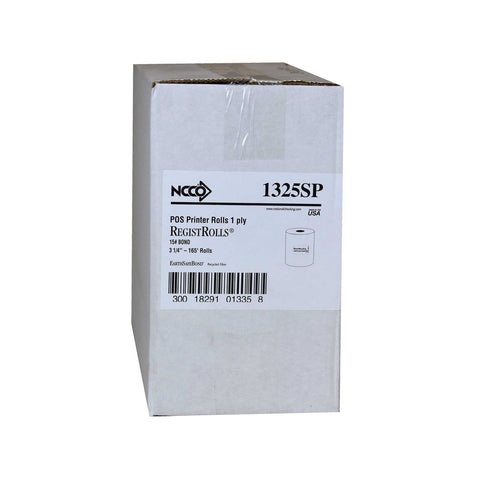 National Checking Company White Bond 1 Ply Register Roll, 3.25 inch -- 30 rolls per case.