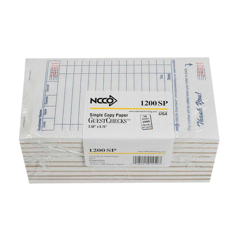 National Checking Company Guest Check Paper - 1 Part White, 15 Line, 3.5 x 6.5 inch -- 10000 per case.