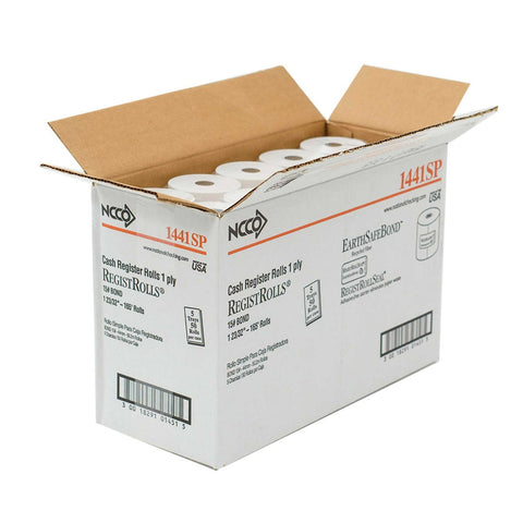 National Checking Company White Bond 1 Ply Register Roll Tape, 44 Millimetre -- 50 per case.