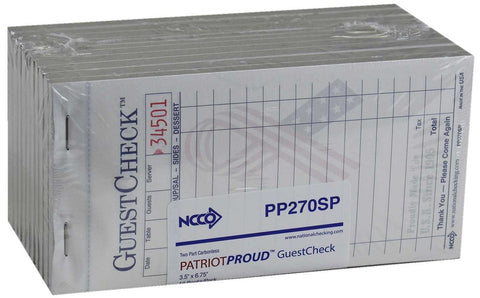 National Checking Patriot Proud Carbonless White 2 Part 17 Line Guest Check -- 2000 per case.