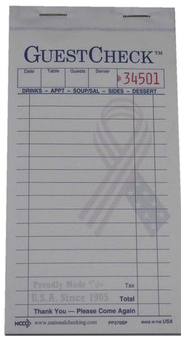 National Checking Patriot Proud Carbonless White 2 Part 17 Line Guest Check -- 2000 per case.