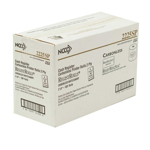 National Checking Company White/Canary Carbonless 2 Ply Register Roll Tape, 2.25 inch -- 40 per case.
