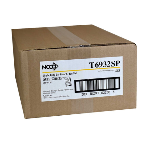 National Checking Company Guest Check Board - 1 Part Tan, 15 Line, 5 x 9 inch -- 2000 per case.