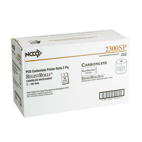 National Checking Company White/Canary Carbonless 2 Ply Register Roll Tape, 3 inch -- 30 per case.
