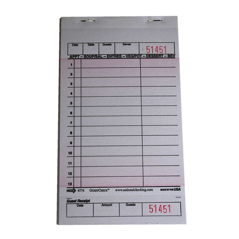 National Checking Company Guest Check Board - 1 Part Pink, 13 Line, 4.20 x 7.25 inch -- 50 per case.
