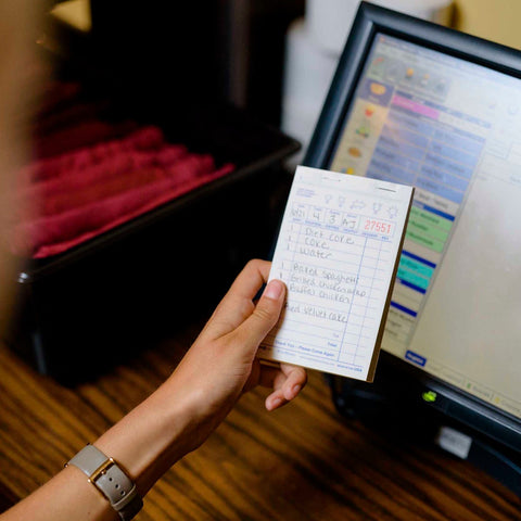 National Checking Company Carbonless Waitrpad Paper - 2 Part White, 13 Line, 3.4 x 5.63 inch -- 5000 per case.