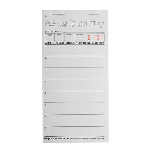 National Checking Company Waitrpad Paper - 1 Part White, 13 Line, 3.5 x 6.75 inch -- 5000 per case.