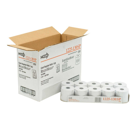 National Checking Company White Bond 1 Ply Register Roll, 2.25 inch -- 40 rolls per case.