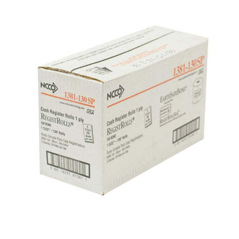 National Checking Company White Bond 1 Ply Register Roll, 130 feet -- 50 per case.