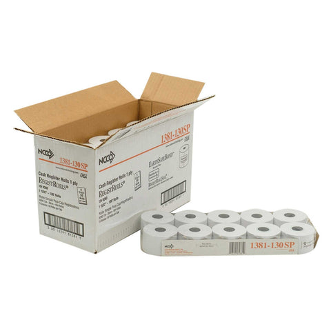 National Checking Company White Bond 1 Ply Register Roll, 130 feet -- 50 per case.