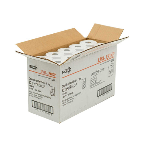 National Checking Company White Bond 1 Ply Register Roll, 130 feet -- 50 per case.