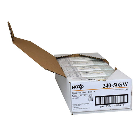 National Checking Company Guest Check Paper - 1 Part Green, 17 Line, 3.5 x 6.75 inch -- 50 per case.