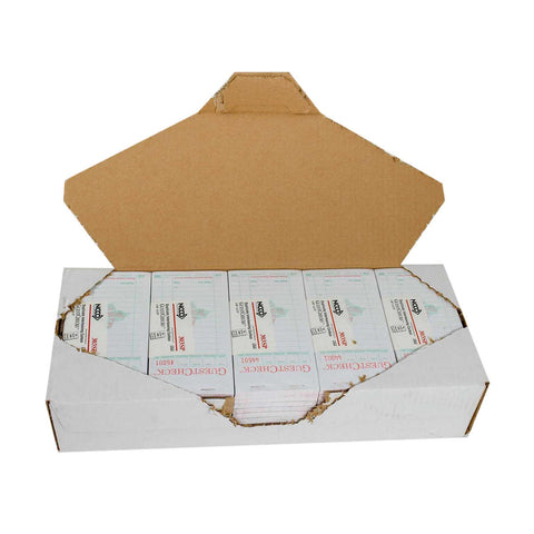 National Checking Company Interleaving Carbon Guest Check Paper - 2 Part White, 17 Line, 3.4 x 6.75 inch -- 50 per case.