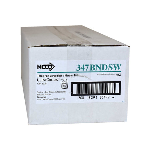 National Checking No Carbon 3 Part 11 Line Maroon Guestcheck, 40 checks per book -- 50 per case.