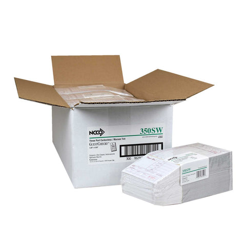 National Checking Company Carbonless Guest Check Board - 3 Part Maroon, 15 Line, 4.20 x 8.50 inch -- 2000 per case.