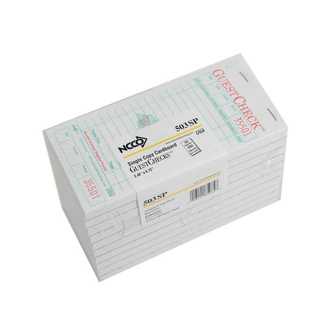National Checking Restaurant Style Spanish 1 Part White 16 Line Guestcheck Board, 50 Checks per Book -- 2500 per case.