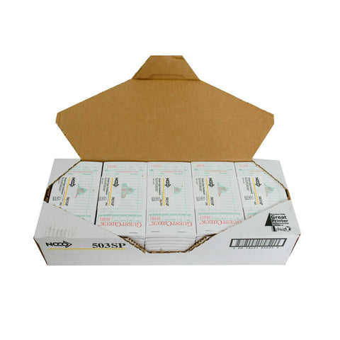 National Checking Restaurant Style Spanish 1 Part White 16 Line Guestcheck Board, 50 Checks per Book -- 2500 per case.