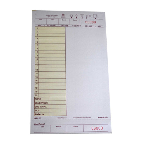 National Checking Company Guest Check Board - 1 Part Yellow, 20 Line, 5.25 x 8.5 inch -- 2000 per case.