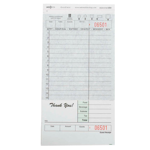 National Checking Company Carbon Backed Guest Check Board - 2 Part Green, 15 Line, 4.20 x 8.25 inch -- 2500 per case.