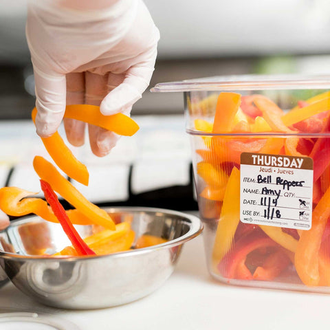 National Checking Thursday Item Date Use By Removable Trilingual Label, 2 x 2 inch 500 labels per roll -- 18 rolls per case.