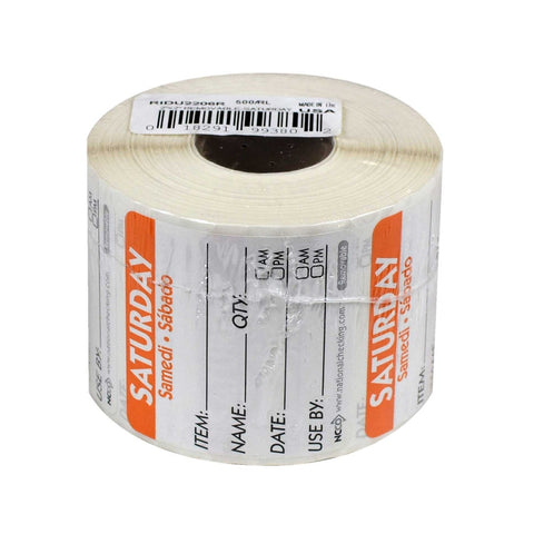 National Checking DateIt Item Date Use By Saturday Removable Label, 500 count per roll -- 18 rolls per case.