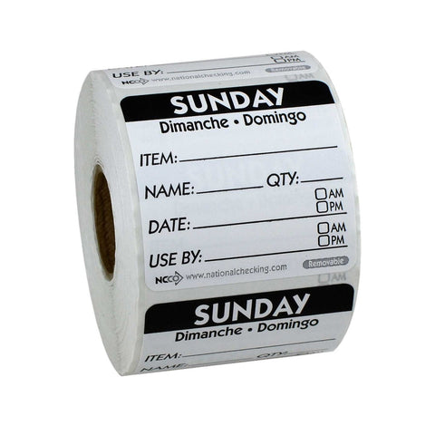 National Checking DateIt Item Date Use By Sunday Removable Label, 500 count per roll -- 18 rolls per case.
