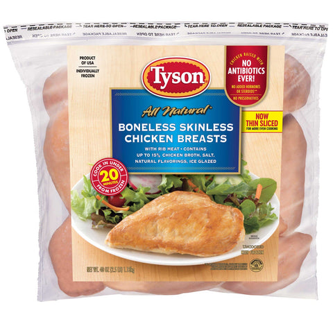 Tyson Boneless Skinless Chicken Breasts, 2.5 Pound -- 12 per case