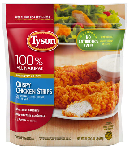 Tyson Fully Cooked Crispy Chicken Breast Strip Fritters with Rib Meat, 1.562 Pound -- 12 per case