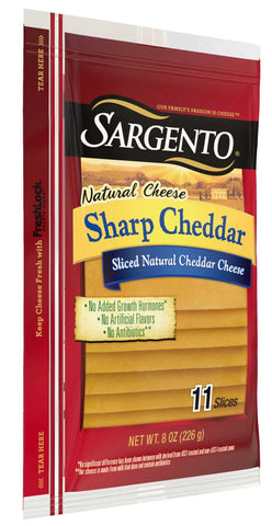 Sargento Sliced Sharp Cheddar Cheese, 8 Ounce -- 12 per case