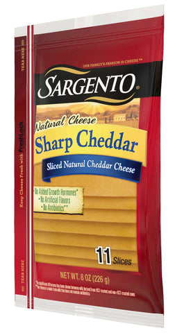 Sargento Sliced Sharp Cheddar Cheese, 8 Ounce -- 12 per case