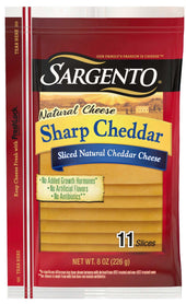 Sargento Sliced Sharp Cheddar Cheese, 8 Ounce -- 12 per case