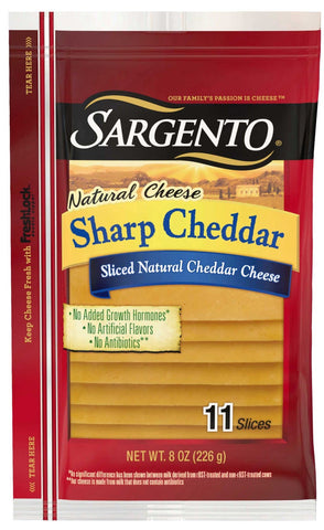 Sargento Sliced Sharp Cheddar Cheese, 8 Ounce -- 12 per case