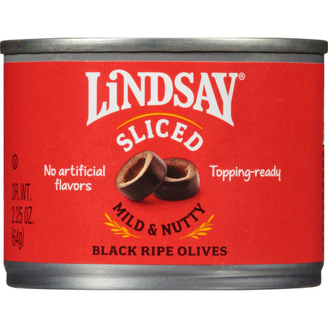 Lindsay Sliced California Black Ripe Olives, 2.25 Ounce -- 24 per case.