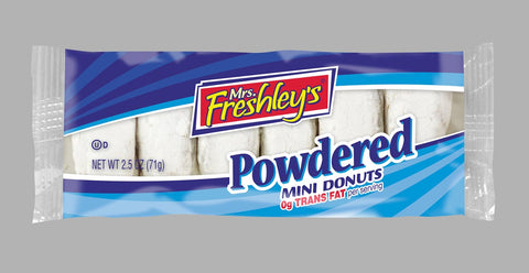Mrs Freshleys Powdered Sugar Mini Donuts - 12 per pack -- 6 packs per case.