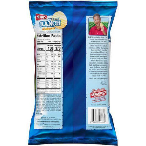 Herr Foods Creamy Ranch and Habanero Potato Chips, 2.5 Ounce -- 12 per case