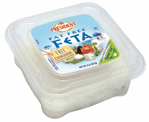 President Fat Free Plain Crumbled Feta Cheese Chunk, 8 Ounce -- 12 per case.