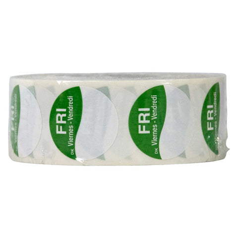 Daymark Round Permanent Half Blank Bilingual Day of the Week Label - Friday, 1 inch -- 12 rolls per case.