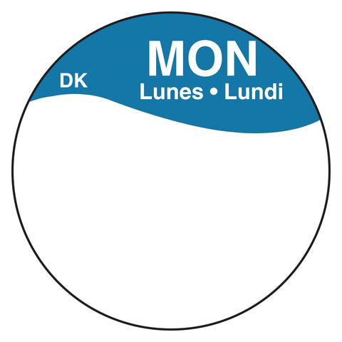 Daymark Round Permanent Half Blank Bilingual Day of the Week Label - Monday, 1 inch -- 12 box per case.