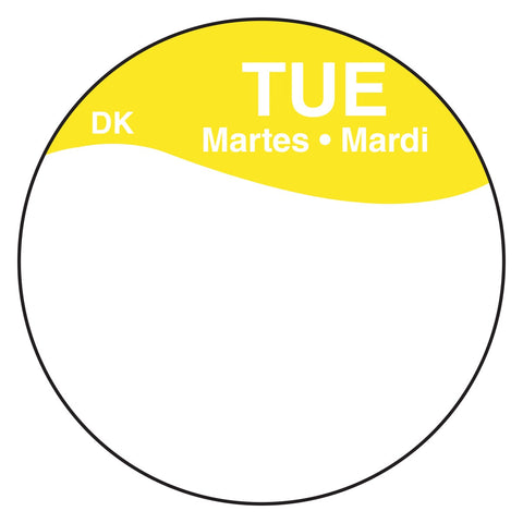 Daymark Round Permanent Half Blank Bilingual Day of the Week Label - Tuesday, 1 inch -- 12 box per case.