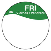 Daymark Round Permanent Half Blank Bilingual Day of the Week Label - Friday, 1 inch -- 12 box per case.