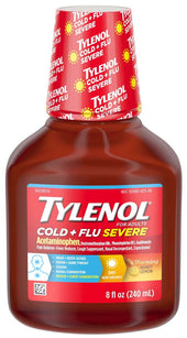 Tylenol Cold plus Flu Severe Warming Honey Lemon Liquid, 8 Fluid Ounce -- 24 per case