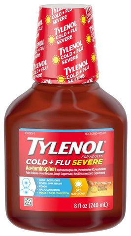 Tylenol Cold plus Flu Severe Warming Honey Lemon Liquid, 8 Fluid Ounce -- 24 per case