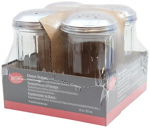 Tablecraft Swirl Glass Cheese Shaker with Perforated Chrome Plated Top - 4 count per pack -- 4 packs per case