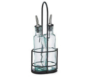 Tablecraft Gemelli Set - Stainless Steel Pourer Bottles with Black Powder Coated Metal Rack, 8 1/2 Ounce -- 6 per case.