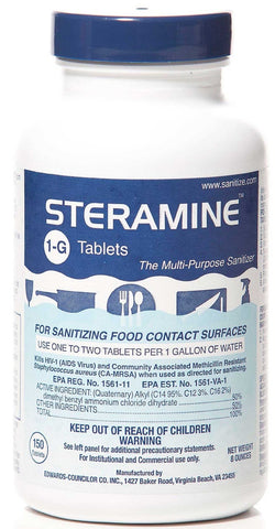 Luster Professional Steramine Sanitizer Concentrate Tablet, 150 count per pack -- 6 per case.