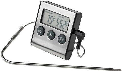 Winco Digital Roasting Thermometer with Timer and Probe, 6 inch Probe -- 24 per case