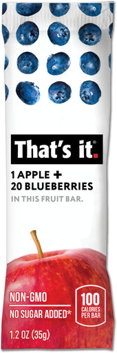 Thats It Gluten Free Fat Free Individually Wrapped Apple Plus Blueberry Fruit Bar, 1.2 Ounce -- 72 per case.